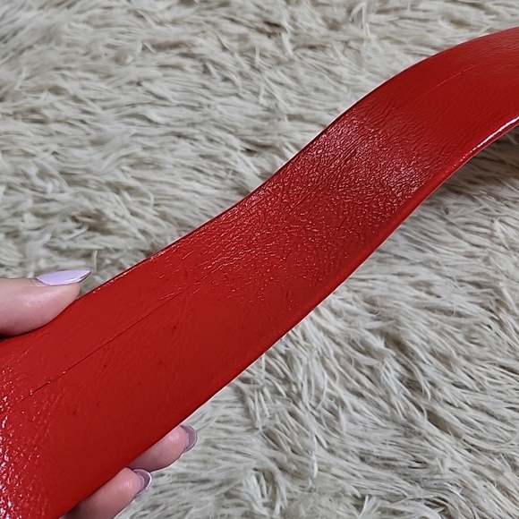 Vintage Red Expanded Vinyl Wide Belt Square Buckle Fun Funky Accessory - Picture 9 of 10